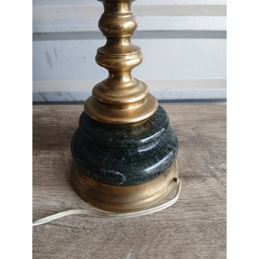 Asian Style Green Marble And Brass‎ Table Lamp